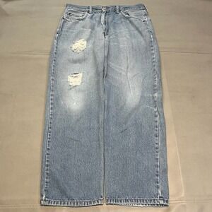 Levis 550 Relax Fit Wide Leg Baggy Men Jean Blue Denim Distress Skate‎ Y2K 36x29